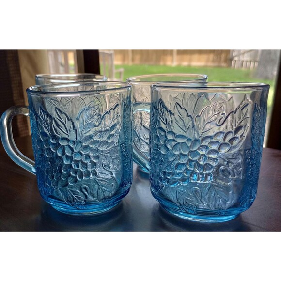 Vintage Kig Ice Blue Pressed Glass Dishes: Poinsettia Design, Set of 12 - Picture 8 of 8